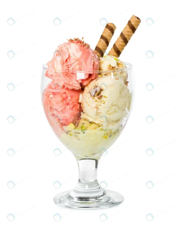 vanilla strawberry ice cream with nuts wafer stic crcab23d185 - title:عکس بستنی وانیلی و توت فرنگی - اورچین فایل - format:JPG - استوک - sku:crcab23d185 - keywords: p_id:62455
