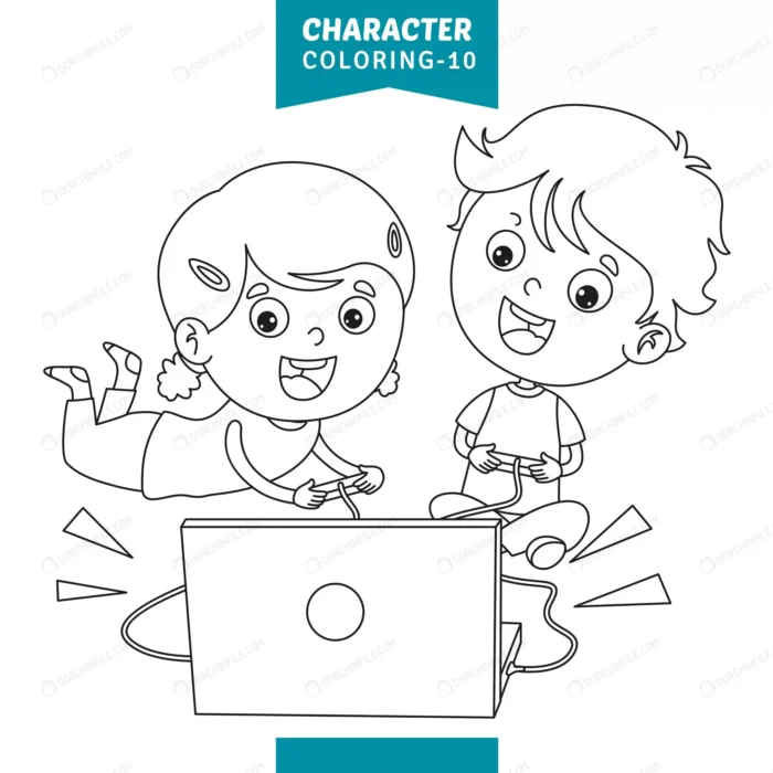 vector illustration character coloring page crc3753e526 size1.43mb - title:بچه ها در حال بازی مناسب برای رنگ آمیزی - اورچین فایل - format:EPS - وکتور - sku:crc3753e526 - keywords:بچه ها در حال بازی مناسب برای رنگ آمیزی, وکتور, بازی, پسر, دختر, رنگ آمیزی, فایل تکی, کاراکتر, لپ تاپ, مدرسه و آموزش p_id:96017