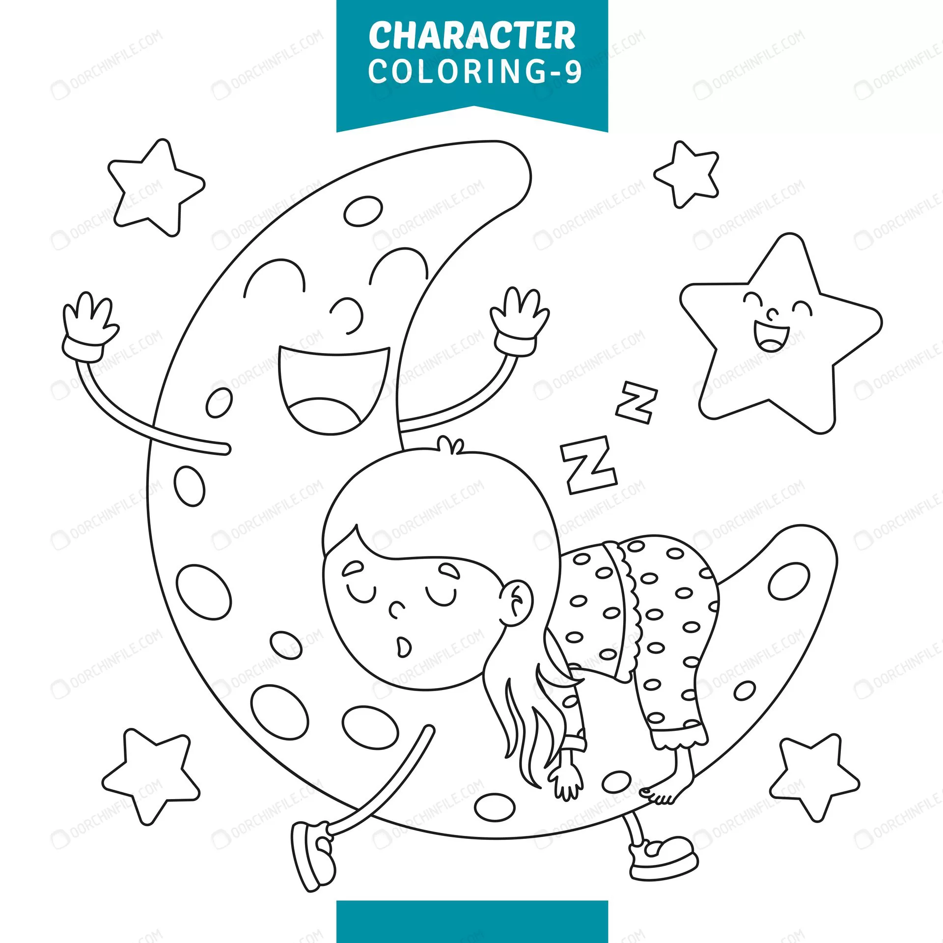 vector illustration of character coloring page crcafc2da03 size1.41mb - title:وکتور کارتونی دختر خوابیده روی ماه - اورچین فایل - format:EPS - وکتور - sku:crcafc2da03 - keywords:وکتور کارتونی دختر خوابیده روی ماه, وکتور, دختر, رنگ آمیزی, ستاره, فایل تکی, کاراکتر, ماه, مدرسه و آموزش p_id:96019