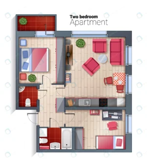 vector modern two bedroom apartment top view illu crc5ba37486 size3.75mb 1 - title:Home - اورچین فایل - format: - sku: - keywords: p_id:18