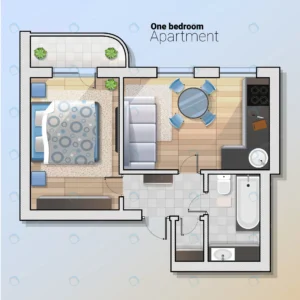 vector top view illustration modern one bedroom a crc63db1372 size3.95mb - title:Home - اورچین فایل - format: - sku: - keywords: p_id:18