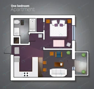 vector top view illustration modern one bedroom a crc700d9b47 size4.86mb - title:Home - اورچین فایل - format: - sku: - keywords: p_id:18