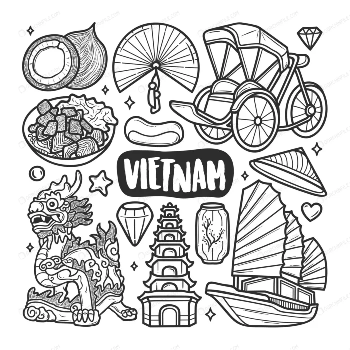 vietnam icons hand drawn doodle coloring crc9051407b size5.93mb - title:دودل آرت کشور ویتنام - اورچین فایل - format:EPS - وکتور - sku:crc9051407b - keywords: p_id:96871