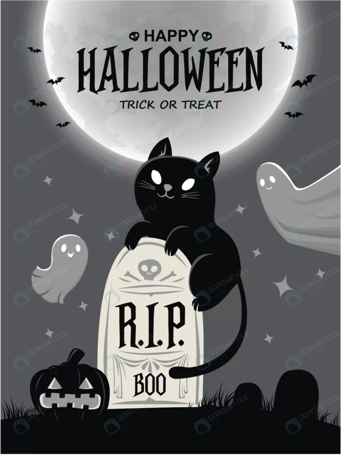 vintage halloween poster design with vector cat g crcde8fe3af size1.93mb 1 1 - title:پوستر تبریک روز هالووین با فرمت وکتور - اورچین فایل - format:EPS - وکتور - sku:crcde8fe3af - keywords: p_id:43487