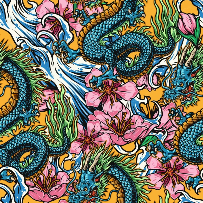 vintage japanese colorful seamless pattern with ho rnd552 frp18818870 1 - title:پترن سیم لس ژاپنی طرح اژدها و گل - اورچین فایل - format:EPS - وکتور - sku:frp18818870 - keywords: p_id:70469