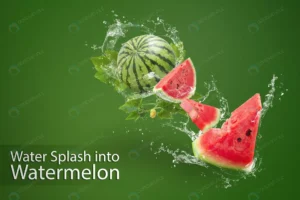 water splashing on sliced of watermelon on green crc37539748 size170.83mb - title:Home - اورچین فایل - format: - sku: - keywords: p_id:18