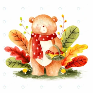 watercolor autumn bear with apple basket rnd419 frp15423368 - title:Home - اورچین فایل - format: - sku: - keywords: p_id:18