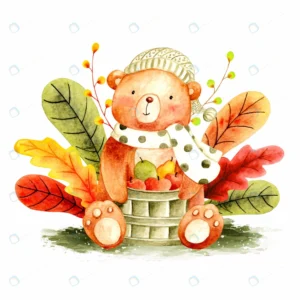 watercolor autumn bear with apple basket rnd633 frp15423362 - title:Home - اورچین فایل - format: - sku: - keywords: p_id:18