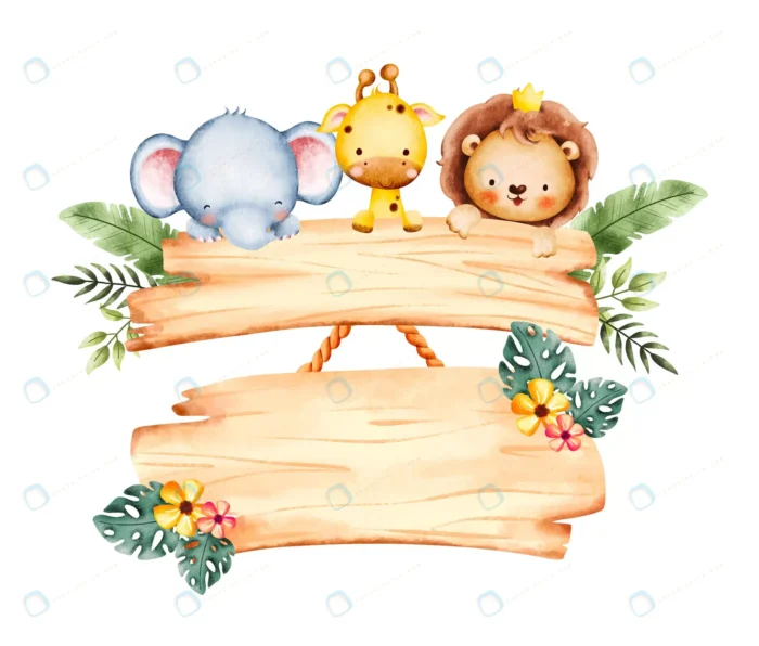 watercolor baby safari animals wooden board with crc152cdabe size30.87mb - title:وکتور حیوانات جنگلی سبک نقاشی آبرنگ - اورچین فایل - format:EPS - وکتور - sku:crc152cdabe - keywords: p_id:77827