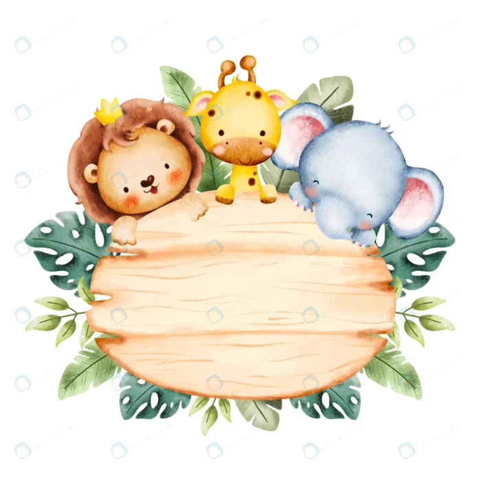 watercolor baby safari animals wooden board with crcbb843ce3 size22.35mb - title:وکتور حیوانات بامزه با کادر چوبی - اورچین فایل - format:EPS - وکتور - sku:crcbb843ce3 - keywords: p_id:77829