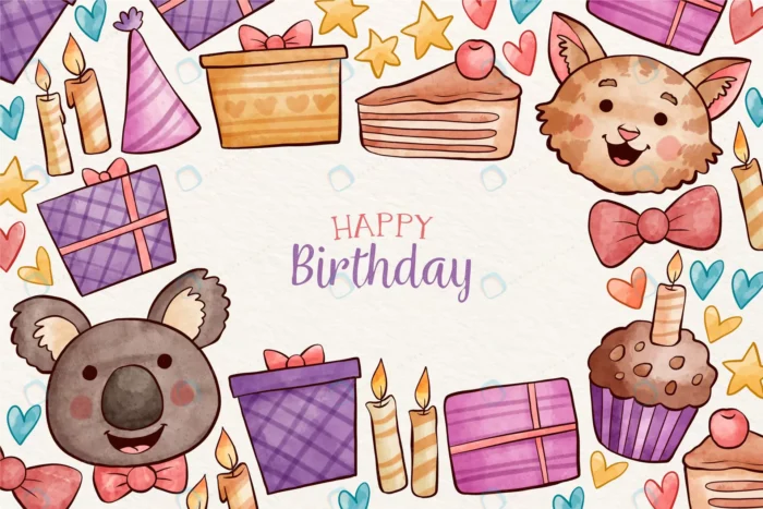 watercolor birthday background style crc68614004 size47.4mb - title:کارت تبریک کارتونی جشن تولد با استایل آبرنگ - اورچین فایل - format:EPS - وکتور - sku:crc68614004 - keywords: p_id:34847