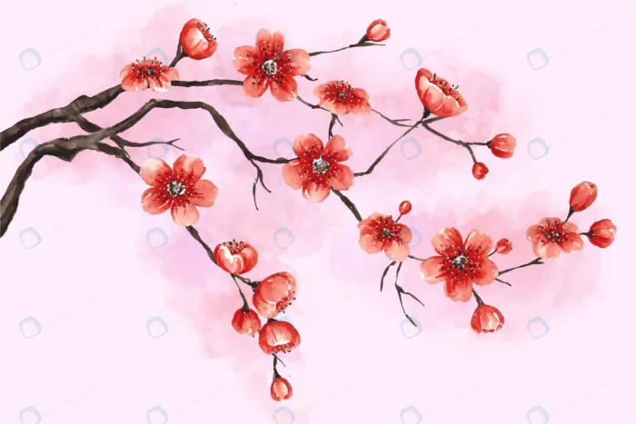 watercolor cherry blossom background crc0b989338 size31.08mb - title:وکتور شکوفه های قرمز روی شاخه - اورچین فایل - format:EPS - وکتور - sku:crc0b989338 - keywords: p_id:55176