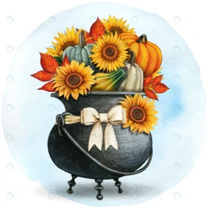 watercolor country cauldron with sunflowers pumpki rnd902 frp17822074 - title:Home - اورچین فایل - format: - sku: - keywords: p_id:18