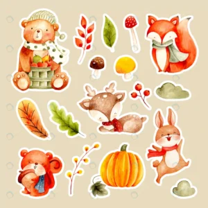 watercolor cute animal autumn leaves sticker rnd784 frp15674594 - title:Home - اورچین فایل - format: - sku: - keywords: p_id:18