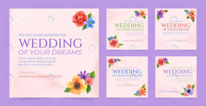 watercolor floral wedding instagram posts rnd490 frp28855675 - title:قالب پست اینستاگرام جشن عروسی - اورچین فایل - format:EPS - وکتور - sku:frp28855675 - keywords: p_id:74711