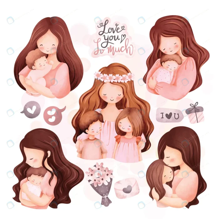 watercolor illustration set mother kids crc0d22367d size19.71mb - title:مجموعه وکتور کارتونی مادر و فرزند - اورچین فایل - format:EPS - وکتور - sku:crc0d22367d - keywords: p_id:84743