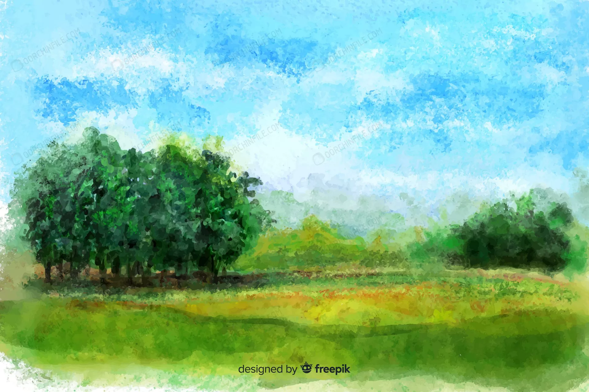 watercolor natutral landscape with trees 2 crc2fd4ed28 size22.45mb - title:وکتور درختان سبز در دشت - اورچین فایل - format:EPS - وکتور - sku:crc2fd4ed28 - keywords: p_id:91713