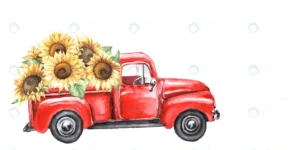 watercolor red truck with autumn sunflowers rnd455 frp19090480 - title:Home - اورچین فایل - format: - sku: - keywords: p_id:18