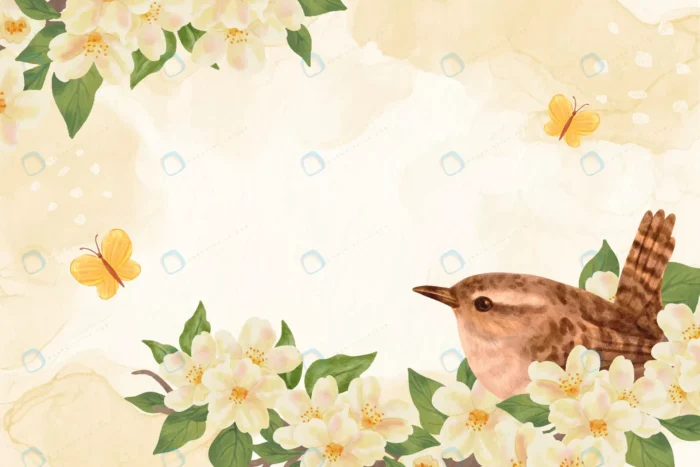 watercolor spring floral background crc1b629eec size35.64mb - title:وکتور بهاری پرنده روی گل به سبک آبرنگ - اورچین فایل - format:EPS - وکتور - sku:crc1b629eec - keywords: p_id:55188