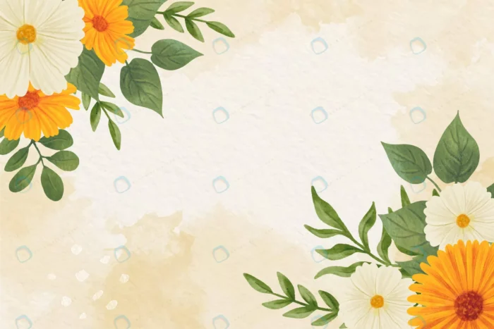watercolor spring floral background 2 crc09d01846 size41.67mb - title:وکتور بک گراند گل های سفید و نارنجی به سبک آبرنگ - اورچین فایل - format:EPS - وکتور - sku:crc09d01846 - keywords: p_id:55192
