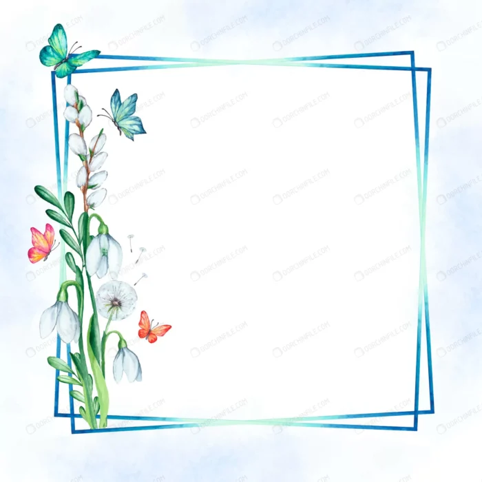 watercolor spring floral frame with butterflies crc00434314 size18.95mb - title:فریم با حاشیه گل و پروانه - اورچین فایل - format:EPS - وکتور - sku:crc00434314 - keywords: p_id:97945
