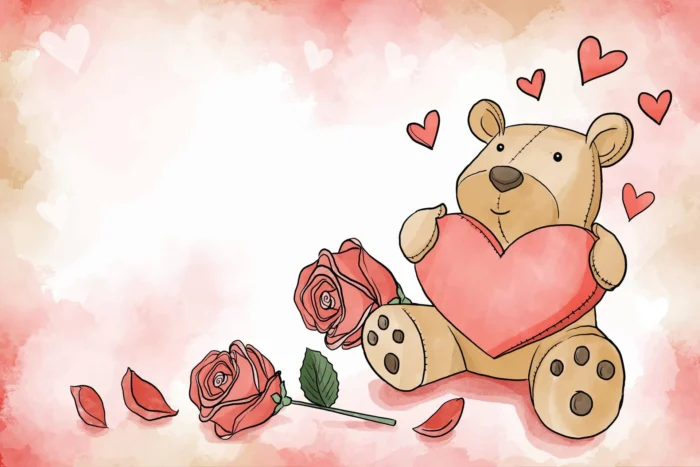 watercolor valentine s day background 1 - title:دانلود وکتور نقاشی ویژه روز ولنتاین با کاراکتر خرس عروسکی و قلب در دست - اورچین فایل - format:EPS - وکتور - sku:4767 - keywords: p_id:30400