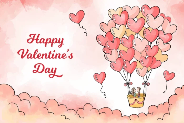 watercolor valentines day background - title:دانلود وکتور ویژه ولنتاین با کاراکتر دختر و پسر در بالن و بادکنک های قلبی - اورچین فایل - format:EPS - وکتور - sku:4768 - keywords: p_id:30402