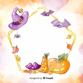 watercolour halloween frame with pumpkin bats - title:Home Main - اورچین فایل - format: - sku: - keywords: p_id:18