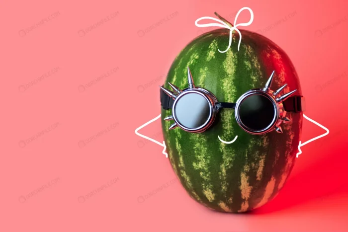 watermelon punk rocker glasses pink background crca340eb27 - title:عکس هندوانه با عینک - اورچین فایل - format:JPG - استوک - sku:crca340eb27 - keywords: p_id:98821