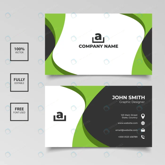 wavy green black business card templates crcc0c0db53 size1.00mb - title:وکتور کارت ویزیت تجاری طرح موجدار - اورچین فایل - format:EPS - وکتور - sku:crcc0c0db53 - keywords: p_id:56260