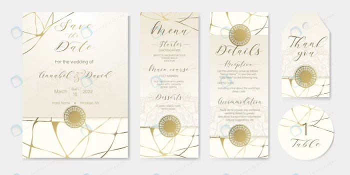 wedding card design templates with golden kintsugi rnd672 frp31071952 - title:قالب آماده کارت دعوت جشن عروسی - اورچین فایل - format:EPS - وکتور - sku:frp31071952 - keywords: p_id:74713
