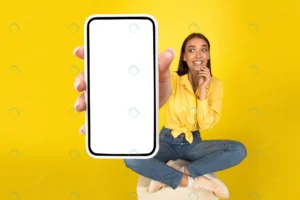 woman showing white empty smartphone screen close rnd205 frp28133952 - title:Home - اورچین فایل - format: - sku: - keywords: p_id:18