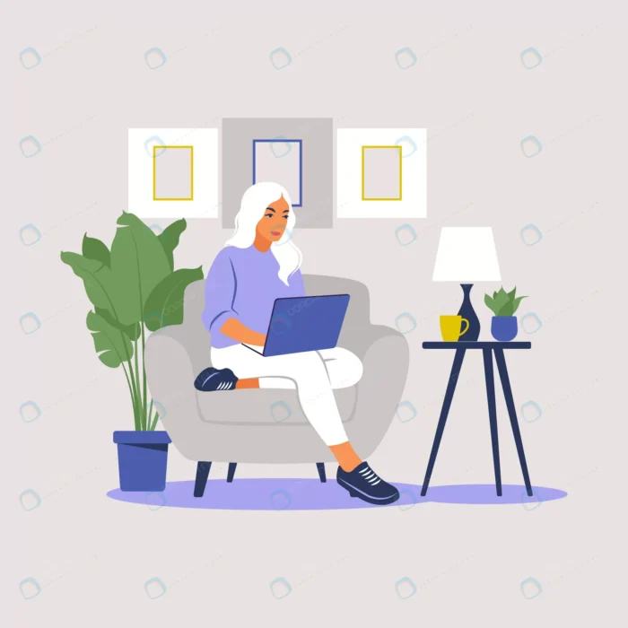 woman sitting with laptop concept illustration wo crc41682a11 size1.34mb - title:وکتور خانم در حال کار با لپ تاپ در خانه - اورچین فایل - format:EPS - وکتور - sku:crc41682a11 - keywords: p_id:56638