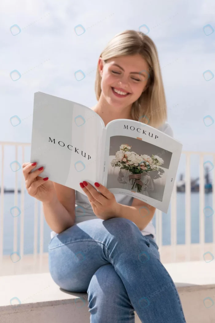woman street reading book 3 crcce59525a size52.92mb - title:موکاپ جلد کتاب در دست خانم خوش رو - اورچین فایل - format:PSD - فتوشاپ - sku:crcce59525a - keywords: p_id:78009