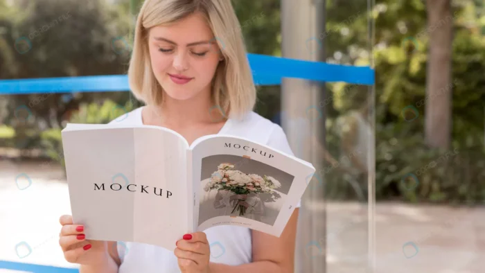 woman street reading book 4 crcae83c4e9 size54.82mb - title:موکاپ کتاب در دست خانم - اورچین فایل - format:PSD - فتوشاپ - sku:crcae83c4e9 - keywords: p_id:78011