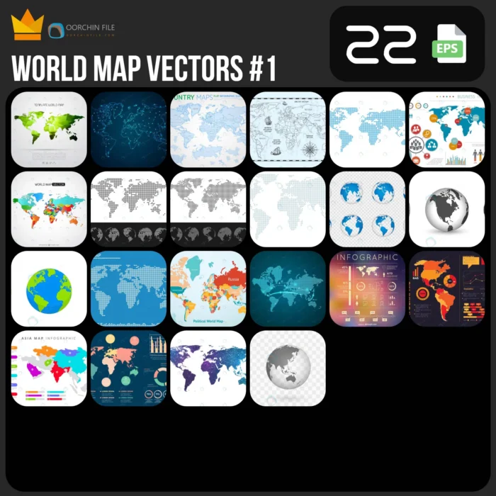 world map 1ab - title:کالکشن نقشه جهان با فرمت وکتور - اورچین فایل - format:EPS - وکتور - sku:crcv22worldmap - keywords: p_id:40835