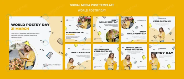 world poetry day social media posts template crcf97446dc size107.71mb - title:قالب پست اینستاگرام با موضوع روز جهانی شعر - اورچین فایل - format:PSD - فتوشاپ - sku:crcf97446dc - keywords: p_id:41883