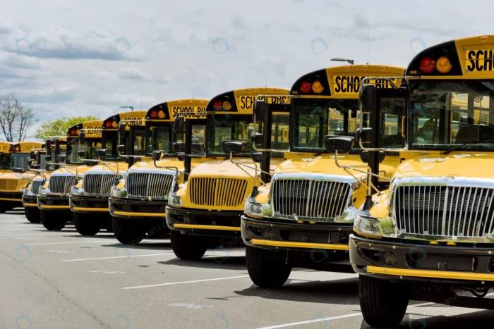 yellow school buses parked near high school rnd712 frp17279441 - title:مجموعه اتوبوس مدارس از نمای جلو - اورچین فایل - format:JPG - استوک - sku:frp17279441 - keywords: p_id:73443