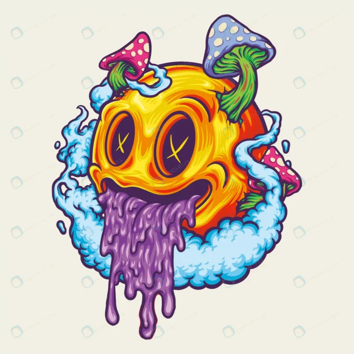 yellow smiley icon psychedelic fungus vector illus rnd514 frp19281958 - title:وکتور کارتونی جمجمه بامزه هالووین - اورچین فایل - format:EPS - وکتور - sku:frp19281958 - keywords: p_id:75203