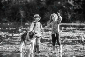 young boy child girl with dog playing outside riv crc414b223a size14.28mb 7286x4863 - title:Home - اورچین فایل - format: - sku: - keywords: p_id:18