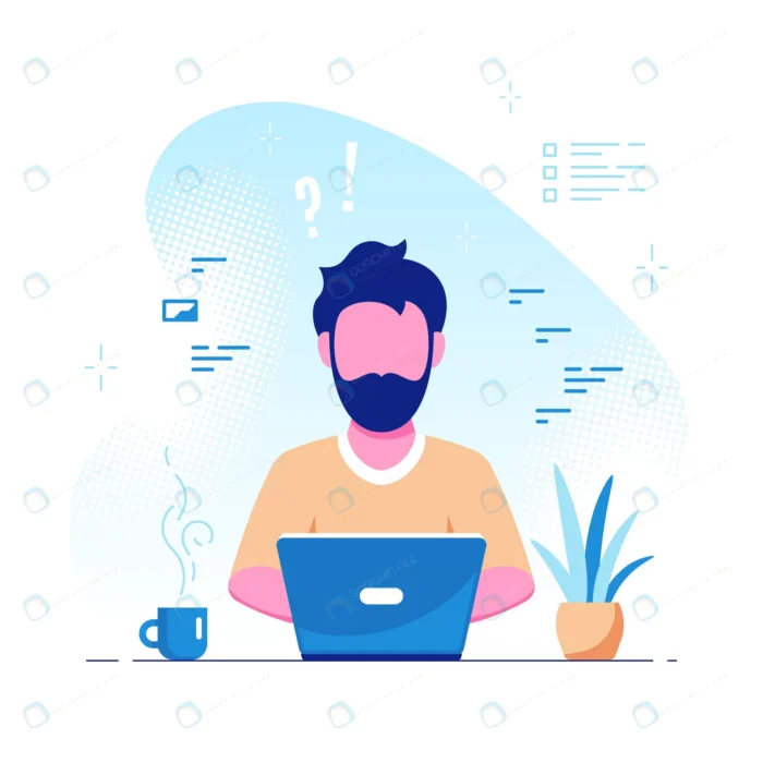 young caucasian man working laptop freelance remo crcf82b0b57 size2.28mb - title:وکتور مرد جوان فریلنسر - اورچین فایل - format:EPS - وکتور - sku:crcf82b0b57 - keywords: p_id:56690