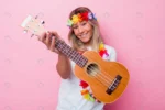 young hawaiian woman playing ukulele isolated pink rnd913 frp16389482 1 - title:Home Main - اورچین فایل - format: - sku: - keywords: p_id:18