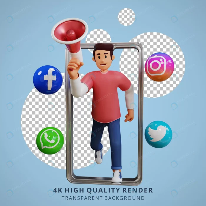young man holding megaphone 3d cartoon character crcd5e349c6 size17.26mb 1 - title:کاراکتر 3 بعدی با مفهوم پیام رسانی شبکه های اجتماعی - اورچین فایل - format:PSD - فتوشاپ - sku:crcd5e349c6 - keywords: p_id:49538