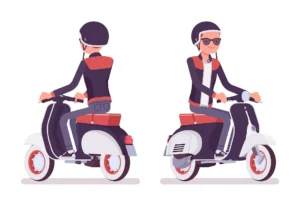 young man riding scooter millennial boy motorbike wearing helmet trendy leather jacket with round buttoned collar skinny fit jeans youth urban fashion style cartoon illustration - title:Home - اورچین فایل - format: - sku: - keywords: p_id:18