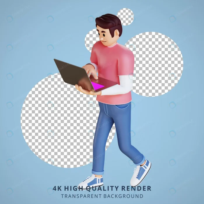 young man using laptop 3d character illustration. crc88a22317 size10.05mb 1 - title:فایل لایه باز کاراکتر سه بعدی پسر جوان در حال کار با لپ تاپ - اورچین فایل - format:PSD - فتوشاپ - sku:crc88a22317 - keywords: p_id:49522