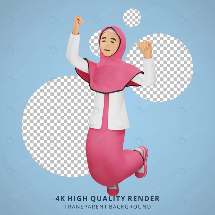 young muslim girl happy jump 3d character illustr crce60efdd2 size12.78mb - title:فایل لایه باز کاراکتر سه بعدی دختر با حجاب خوشحال - اورچین فایل - format:PSD - فتوشاپ - sku:crce60efdd2 - keywords: p_id:49524