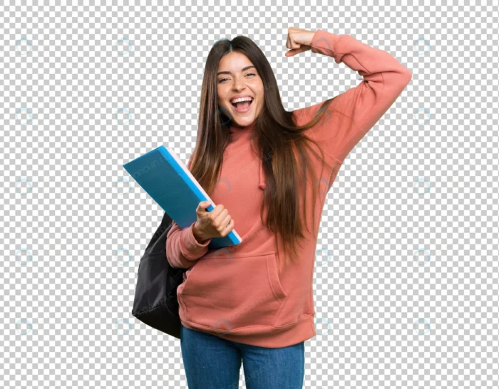 young student woman holding notebooks celebrating crc23f0f39f size60.80mb - title:دختر دانشجوی خوشحال بدون بکگراند - اورچین فایل - format:PSD - فتوشاپ - sku:crc23f0f39f - keywords: p_id:84267