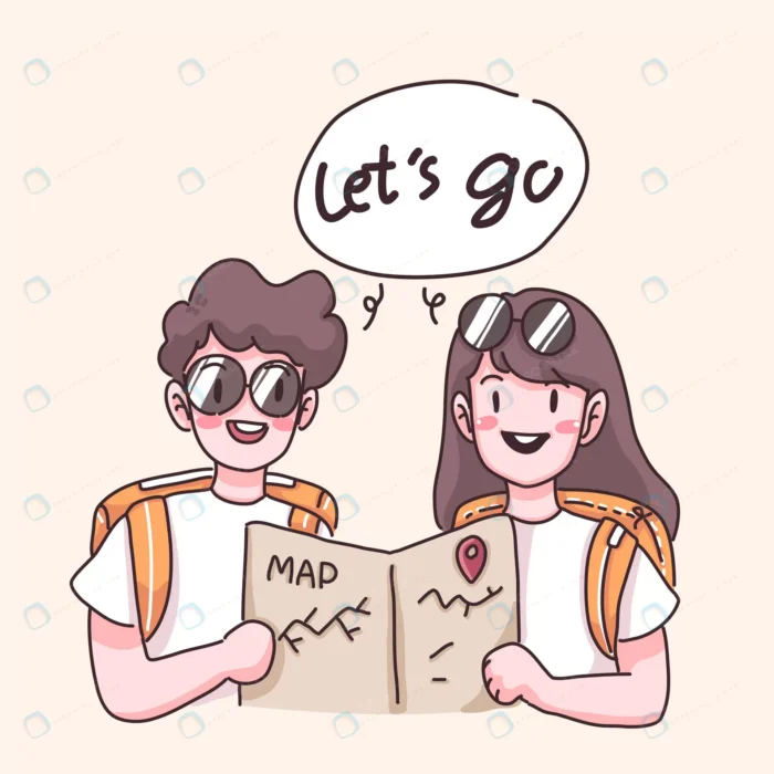 young traveler couple checking map before has jou crc1e8cf69d size2.08mb - title:وکتور کاراکترهای دختر و پسر توریست در حال نقشه خوانی - اورچین فایل - format:EPS - وکتور - sku:crc1e8cf69d - keywords: p_id:58250