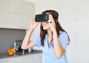 young woman wearing vr goggles simulating digital rnd639 frp31935160 - title:Home - اورچین فایل - format: - sku: - keywords: p_id:18