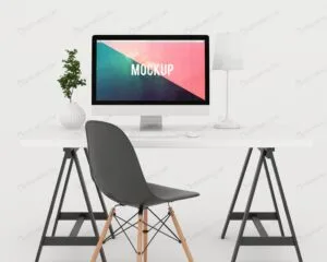 موکاپ صفحه نمایش مانیتور بر روی میز